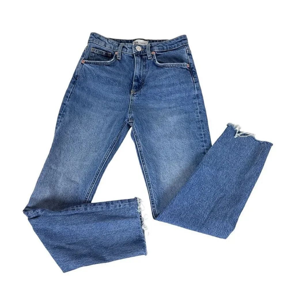 Zara High Rise Raw Hem Slim Leg Jeans size 2